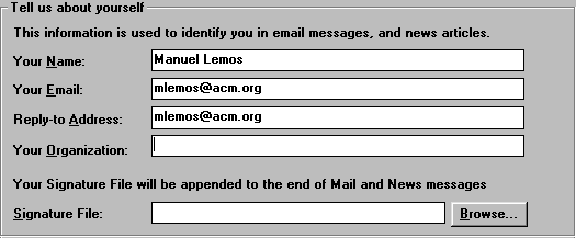 imagem das opções dum programa de navegação para envio de mensagens de correio electrónico